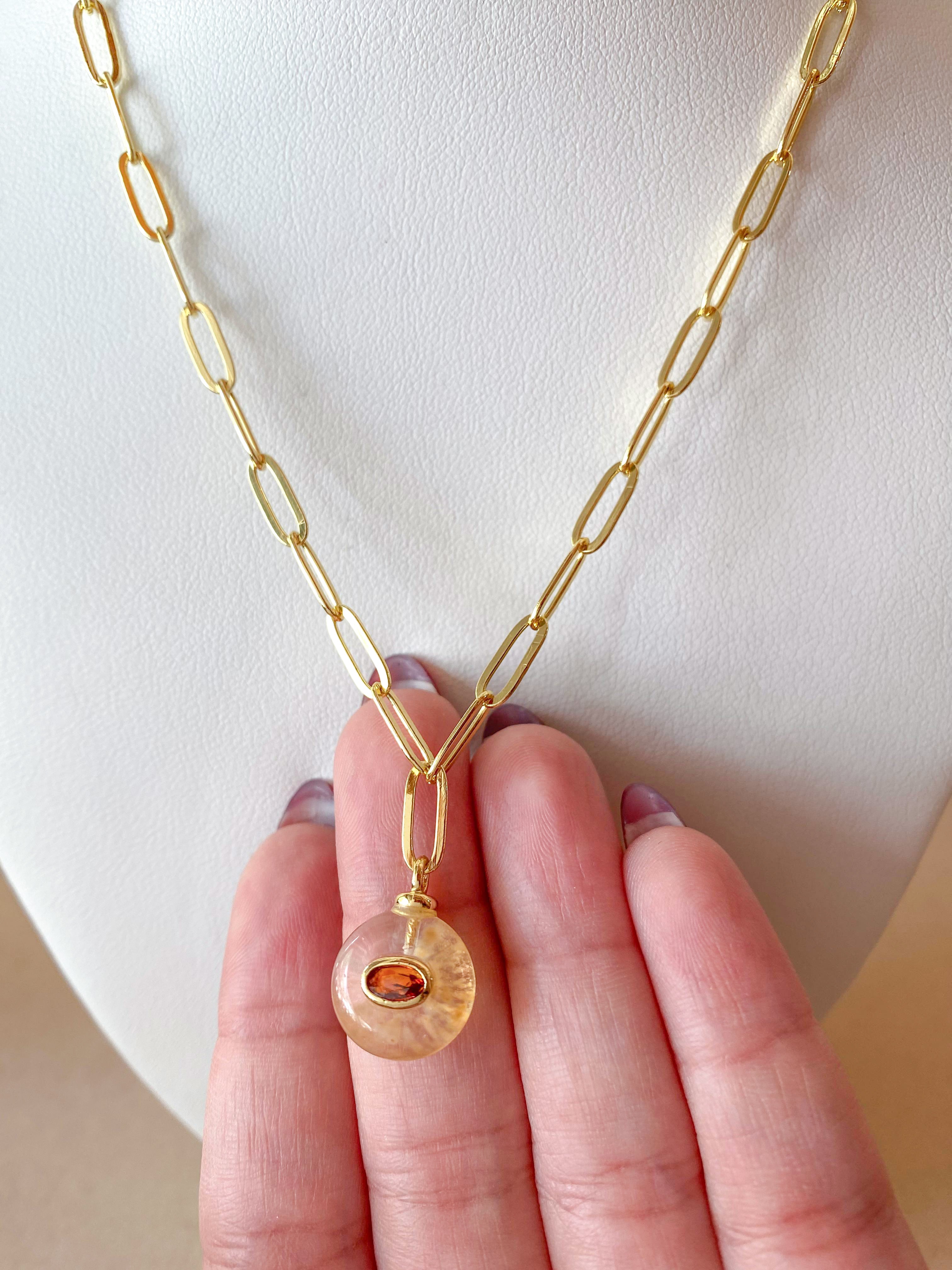 Pink and Yellow Quartz Stones Papers Clip Style Necklace