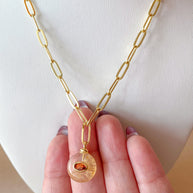 Pink and Yellow Quartz Stones Papers Clip Style Necklace