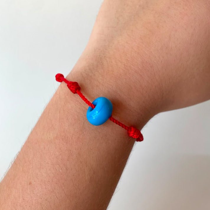 7-Knot Red String Bracelet with blue bead
