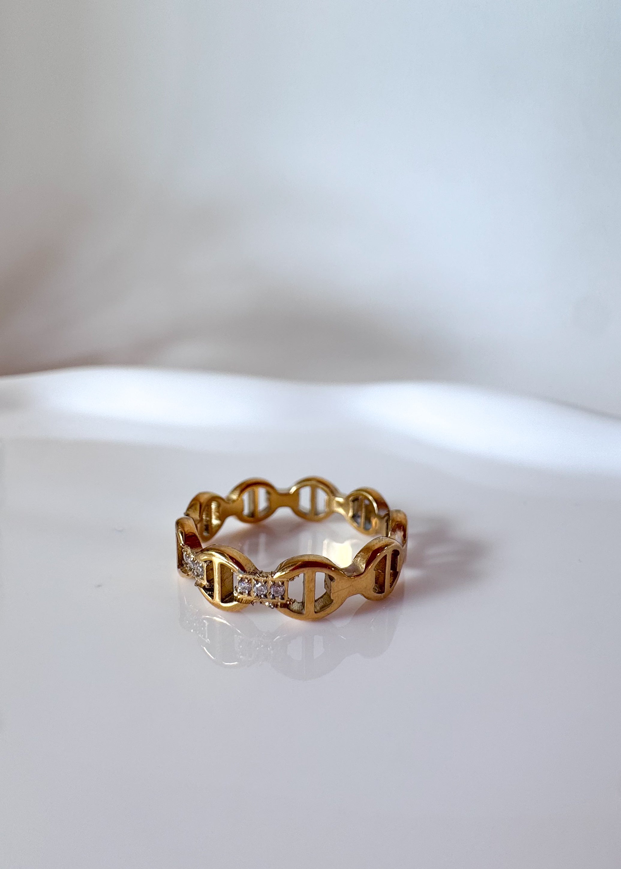 Gold and Shiny Links Style Steel Ring