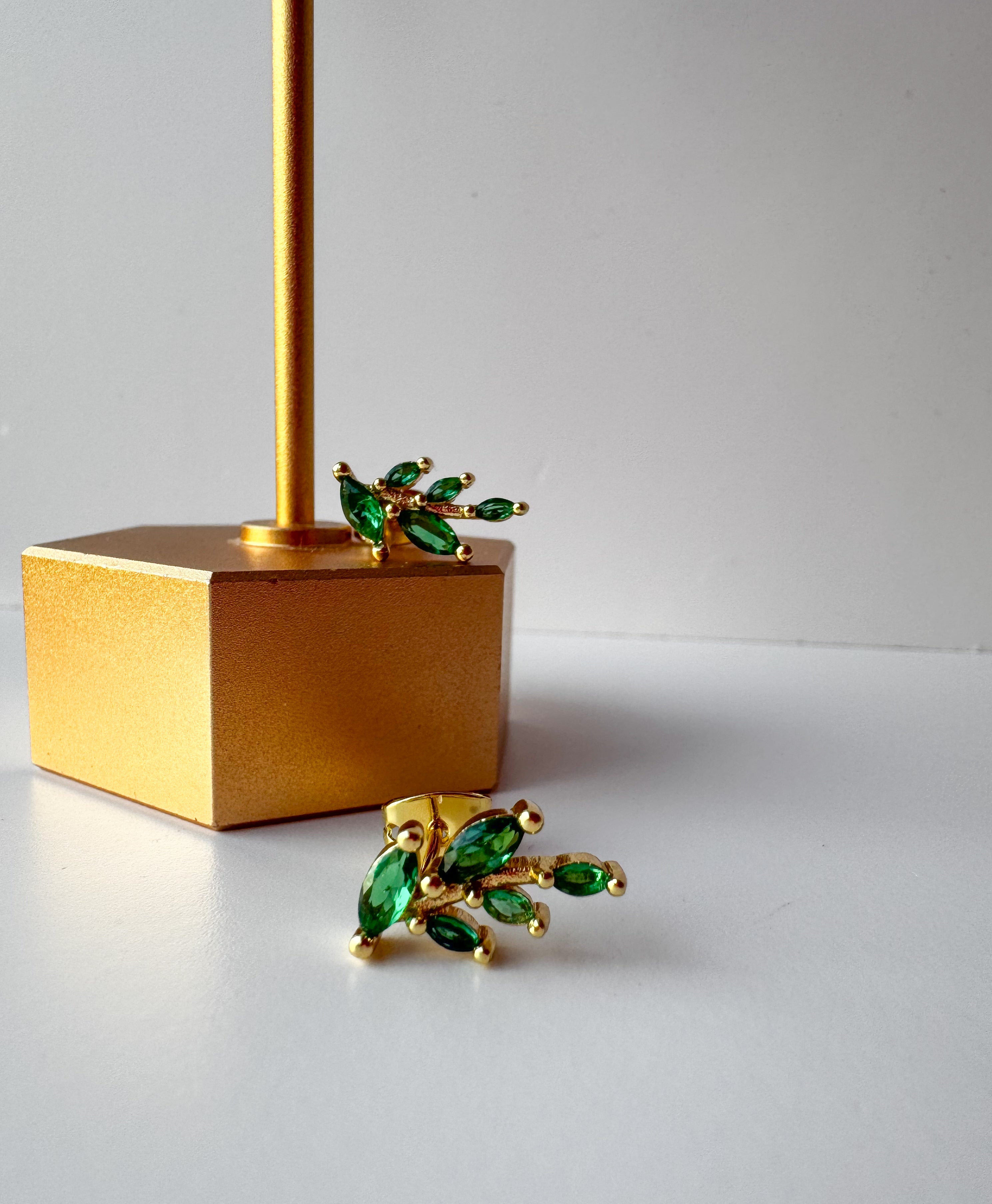 Little Green Crystal Leaves Earrings