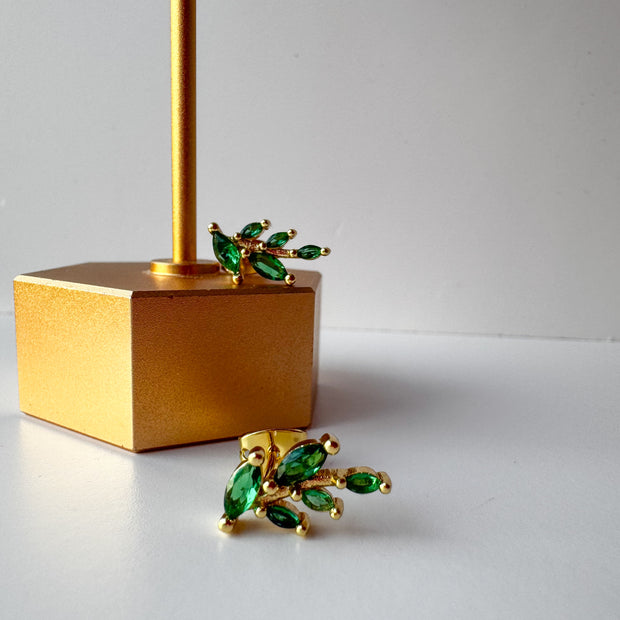 Little Green Crystal Leaves Earrings