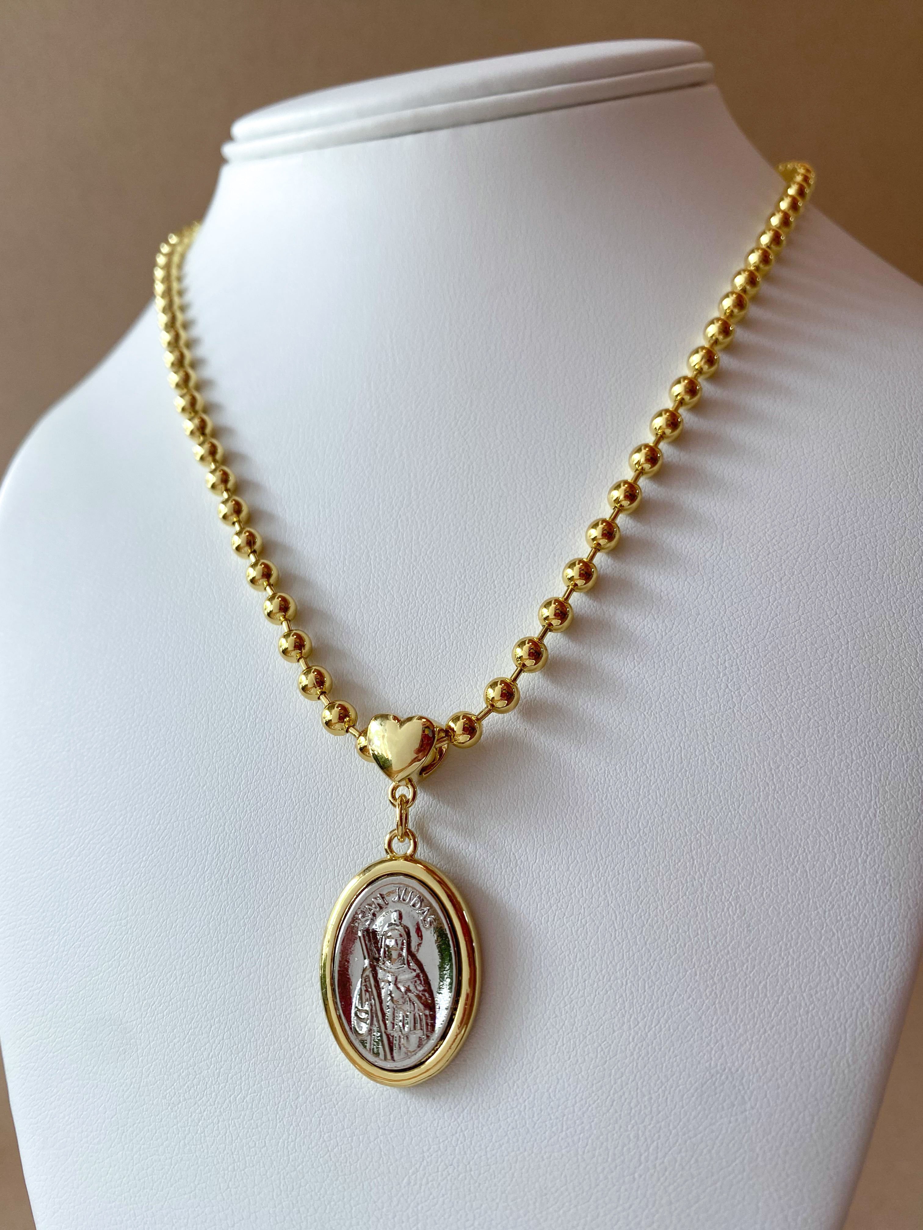 St. Judas Thadeus Gold and Silver Heart Medal Necklace