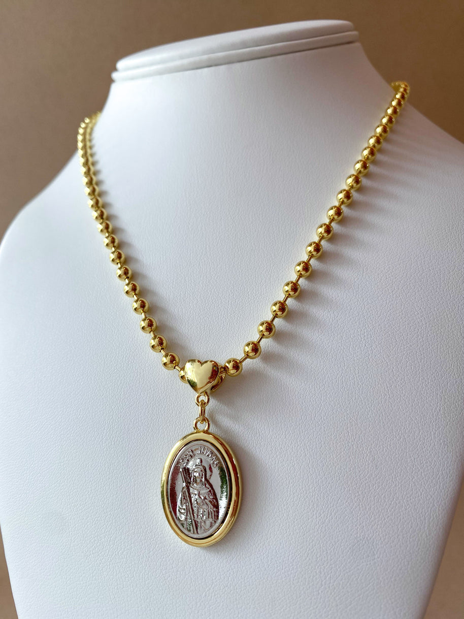 St. Judas Thadeus Gold and Silver Heart Medal Necklace