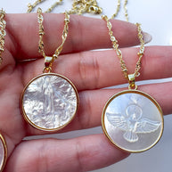 Sacred Mother of Pearl Assorted Medals Necklace