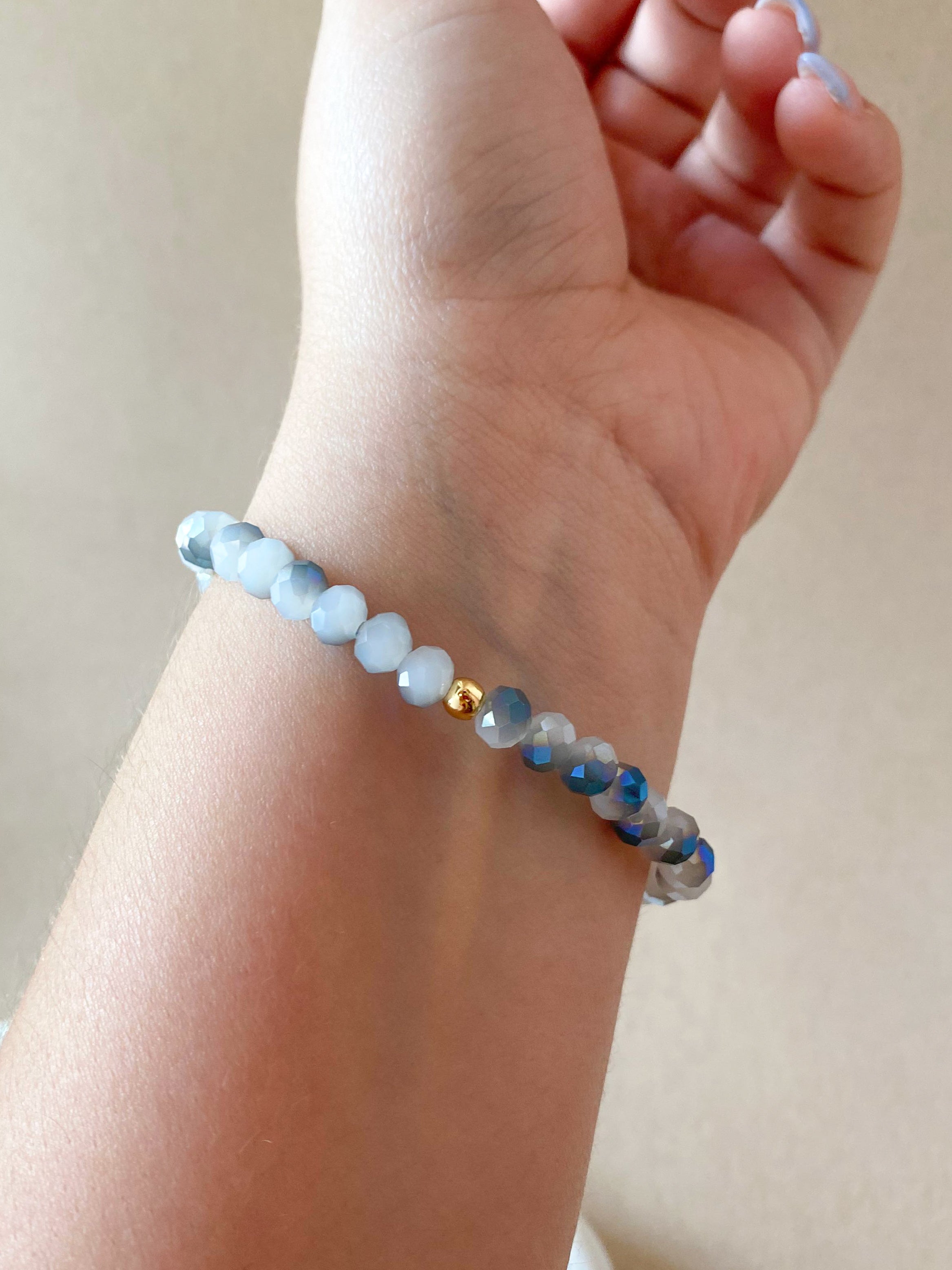 Elastic Crystal Blue, Turquoise and Brown Steel St. Benedict Bracelets
