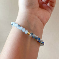 Elastic Crystal Blue, Turquoise and Brown Steel St. Benedict Bracelets