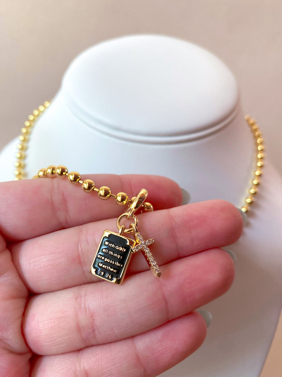 Black Bible Verse and Cross Necklace