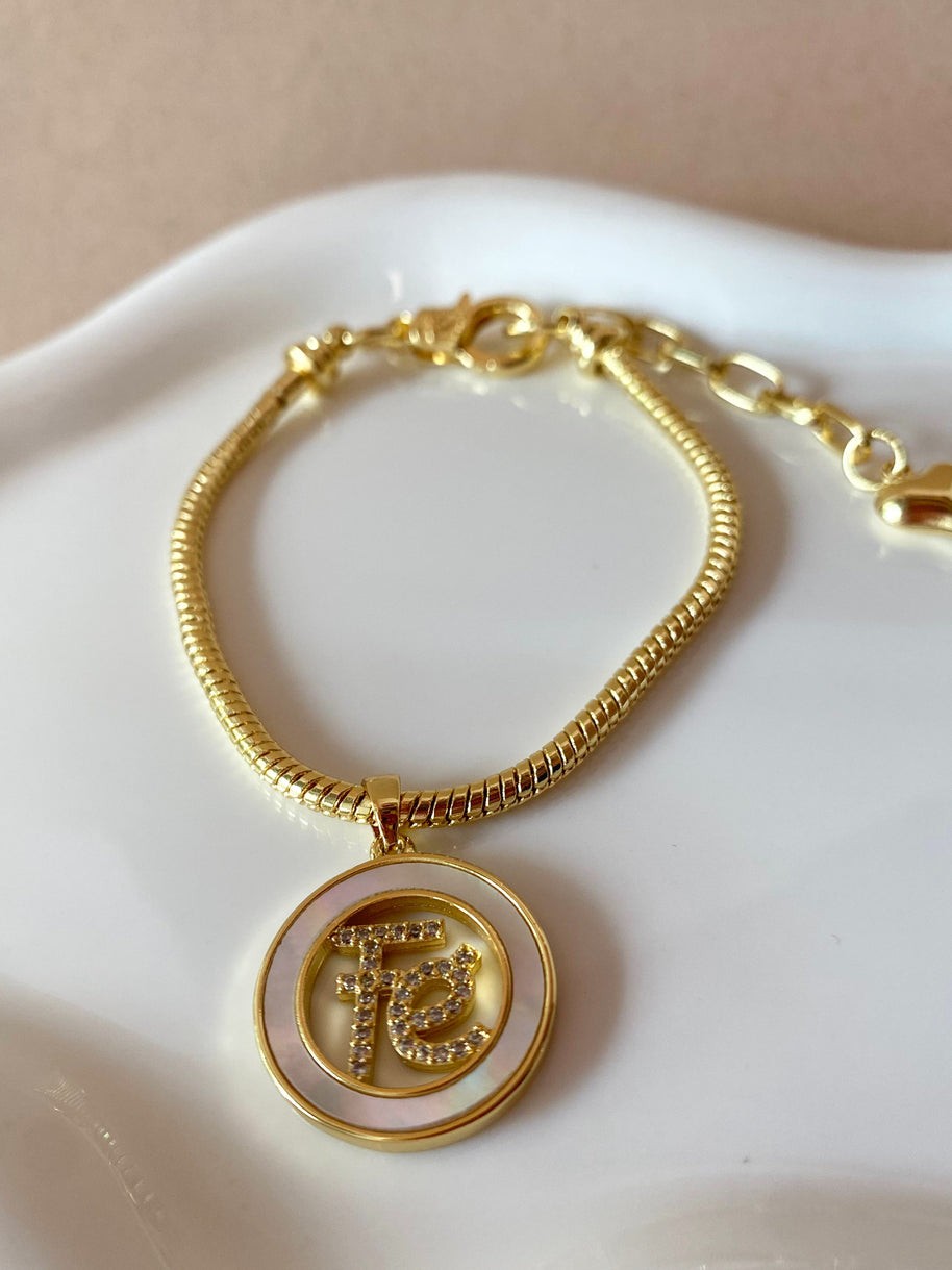 Faith Crystals and Mother of Pearl Charm Bracelet