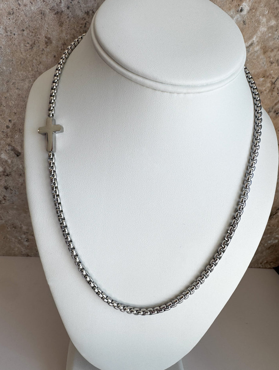 Silver Cross Style Large Necklace
