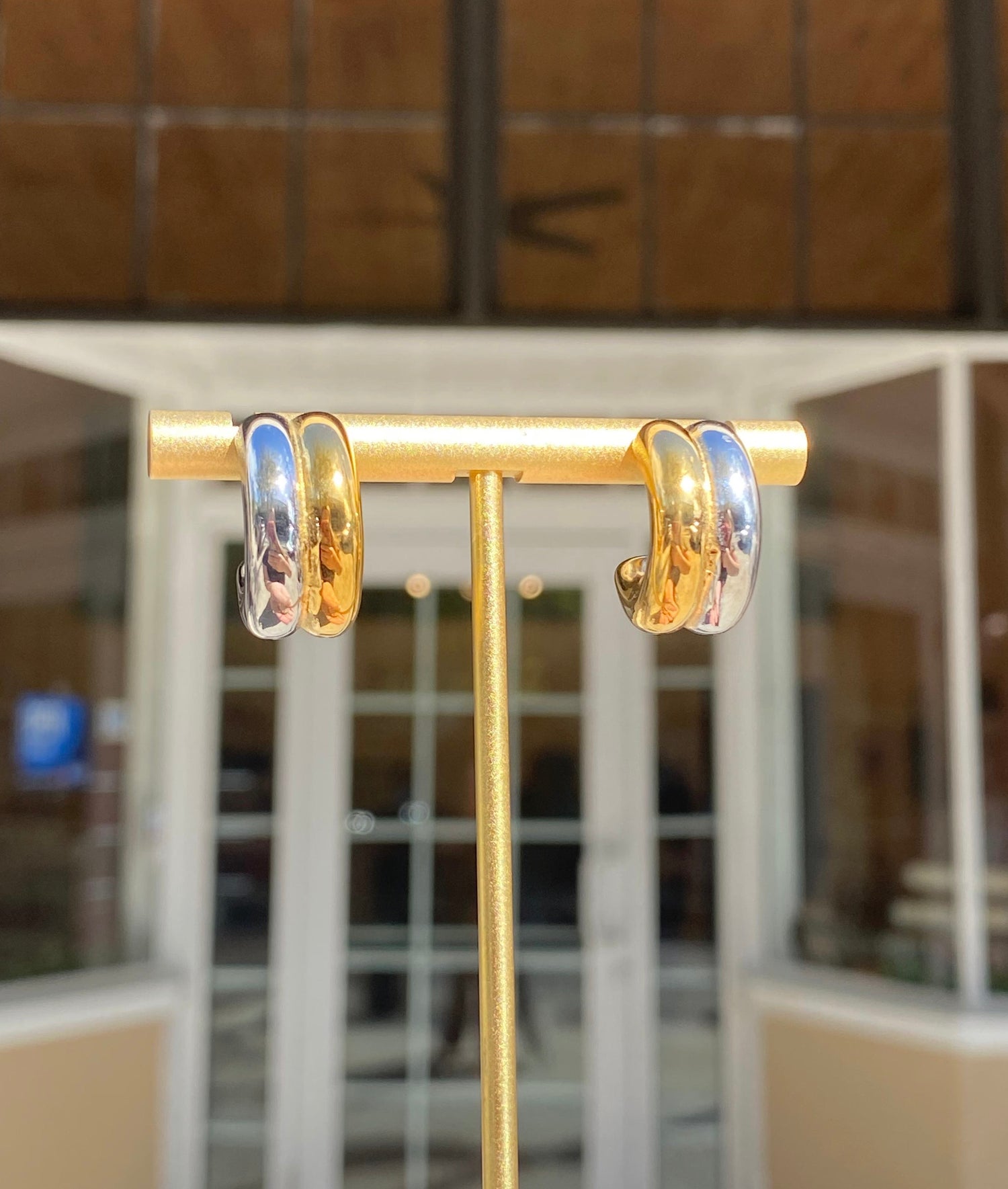 2 Gold Medium Steel Earrings