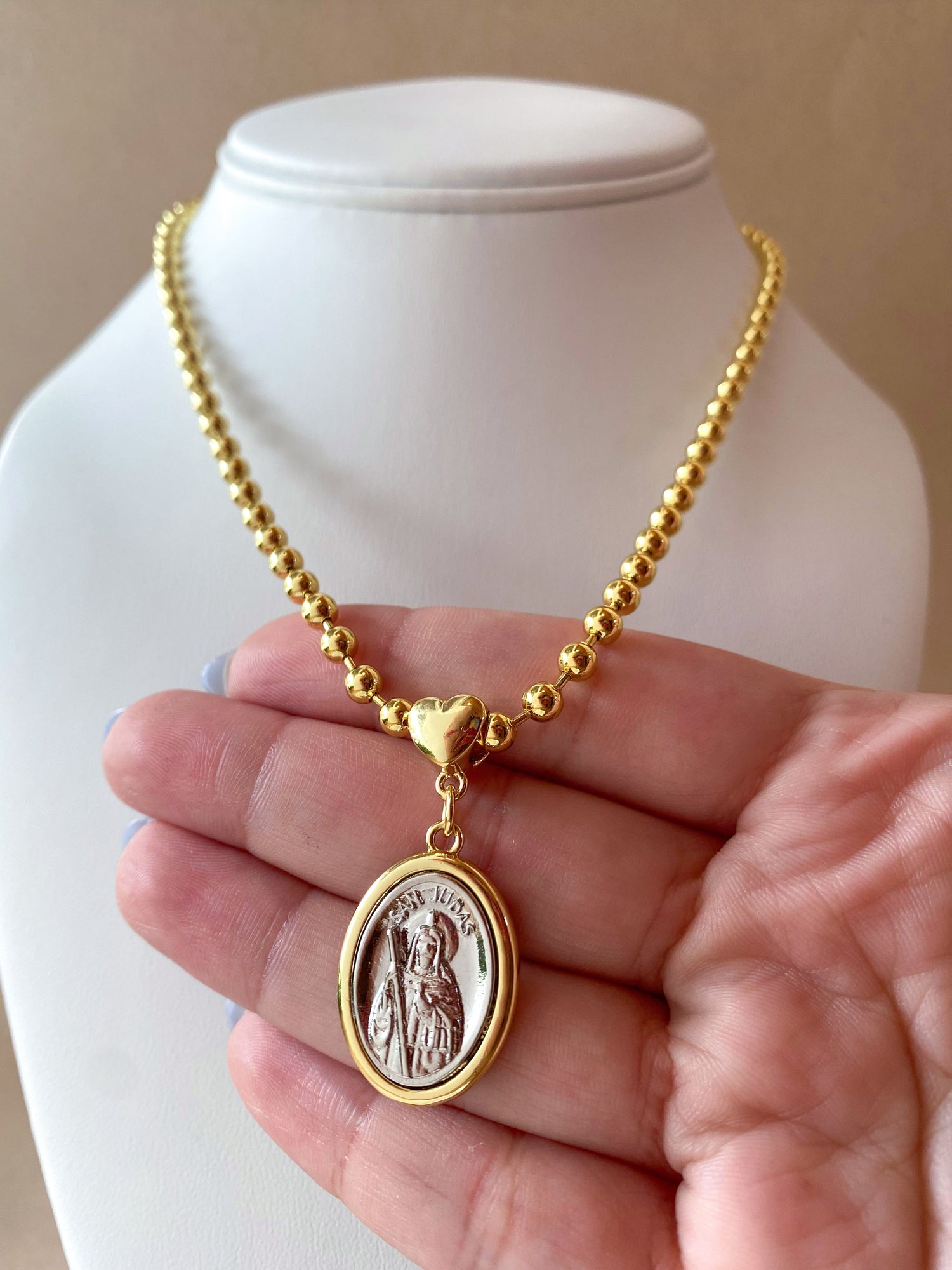 St. Judas Thadeus Gold and Silver Heart Medal Necklace