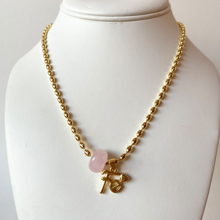 Pink Turkish Stone and Golden Faith Necklace