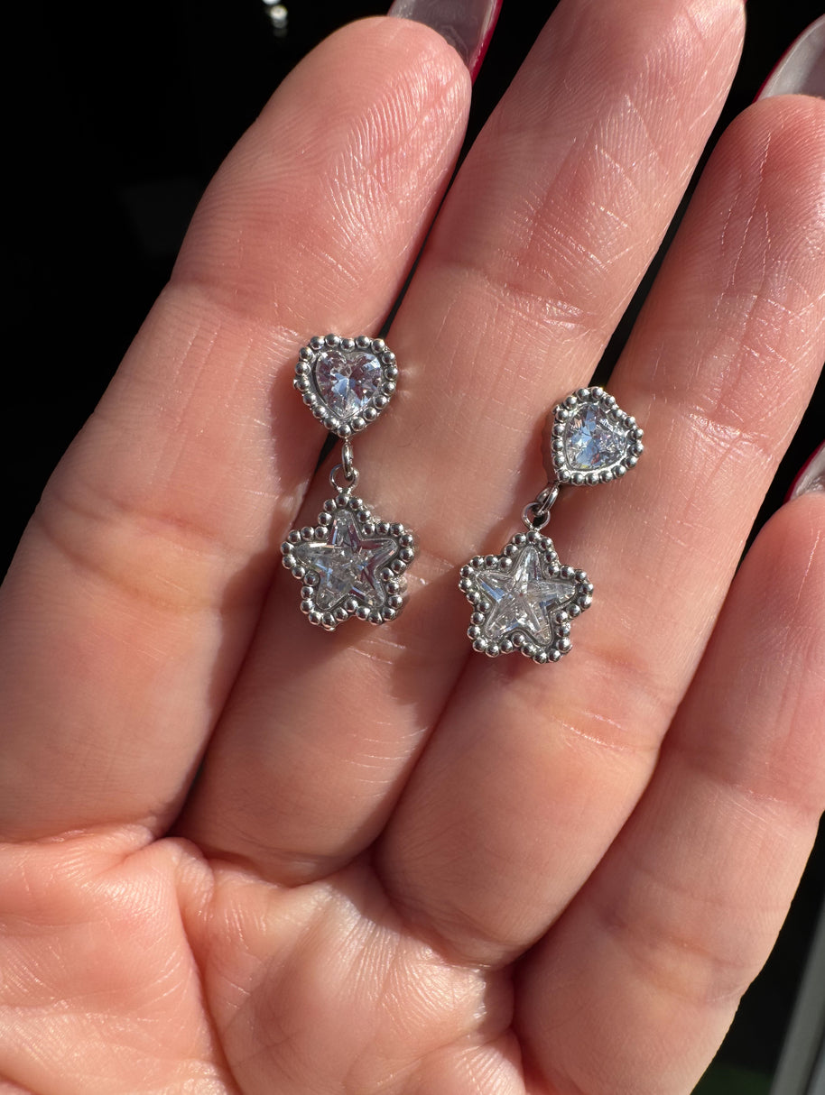 Silver Heart & Flowers Steel Earrings