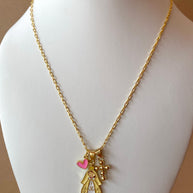 Yellow & Pink Virgin Heart and Cross Necklace