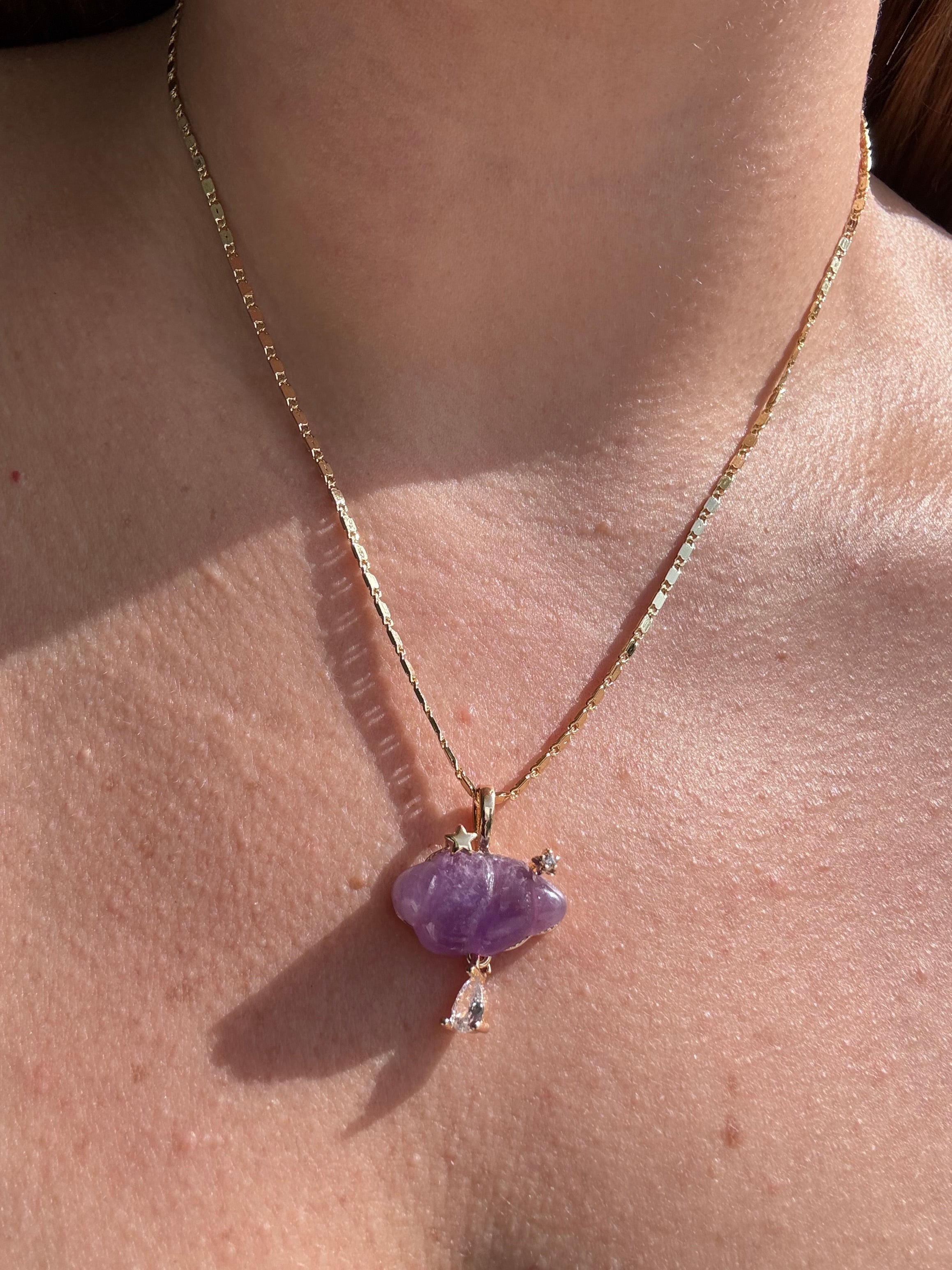 Cloud Raindrop Crystal Gems Golden Necklaces