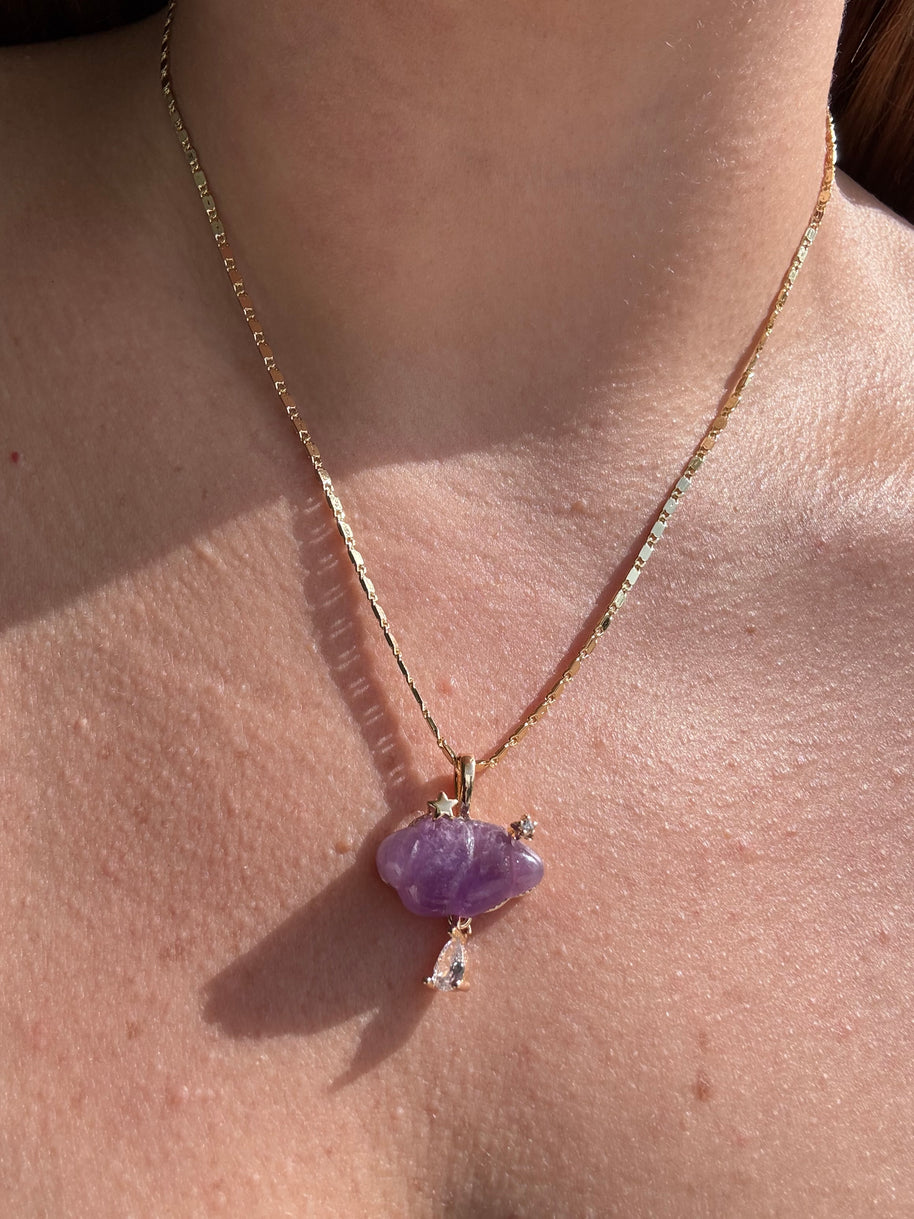 Cloud Raindrop Crystal Gems Golden Necklaces