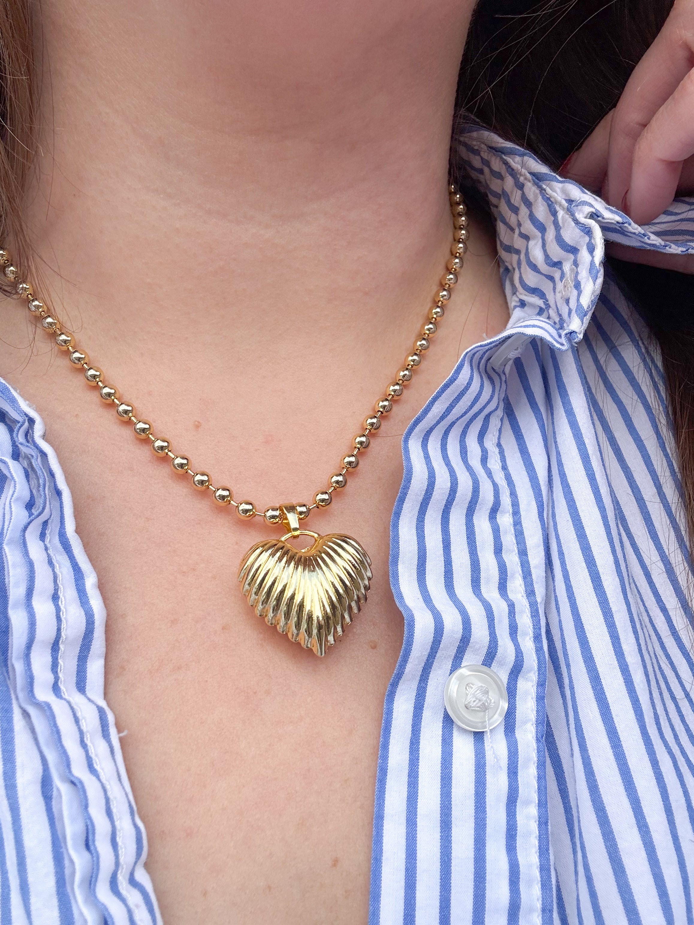 Big Golden Textured Heart Necklace
