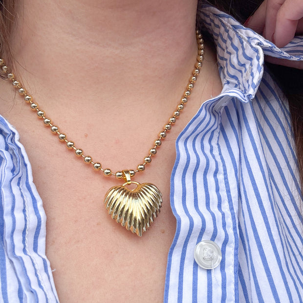 Big Golden Textured Heart Necklace