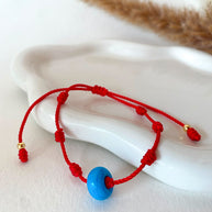 7-Knot Red String Bracelet with blue bead