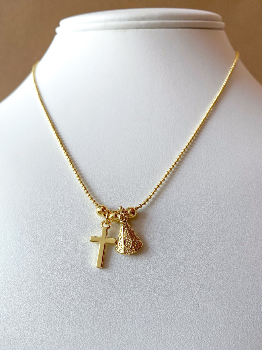 Little Virgin of the Valley and Cross Adjustable Necklace