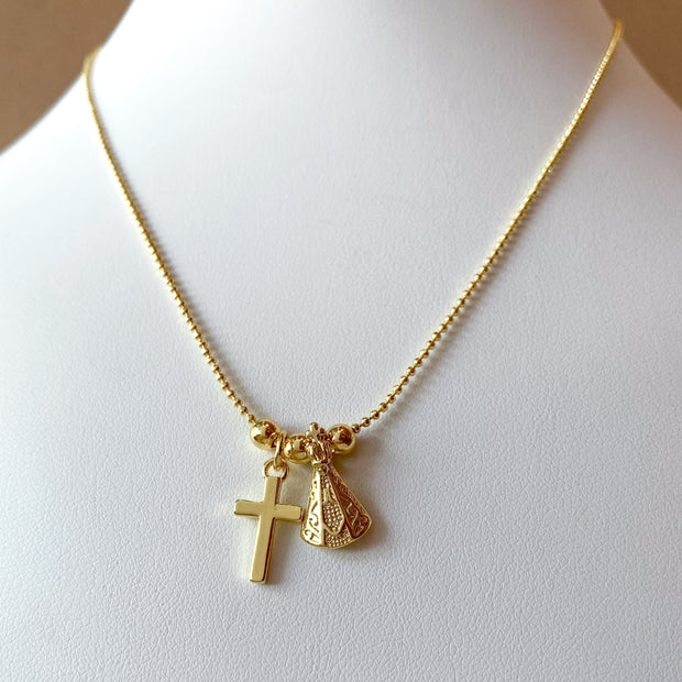 Little Virgin of the Valley and Cross Adjustable Necklace