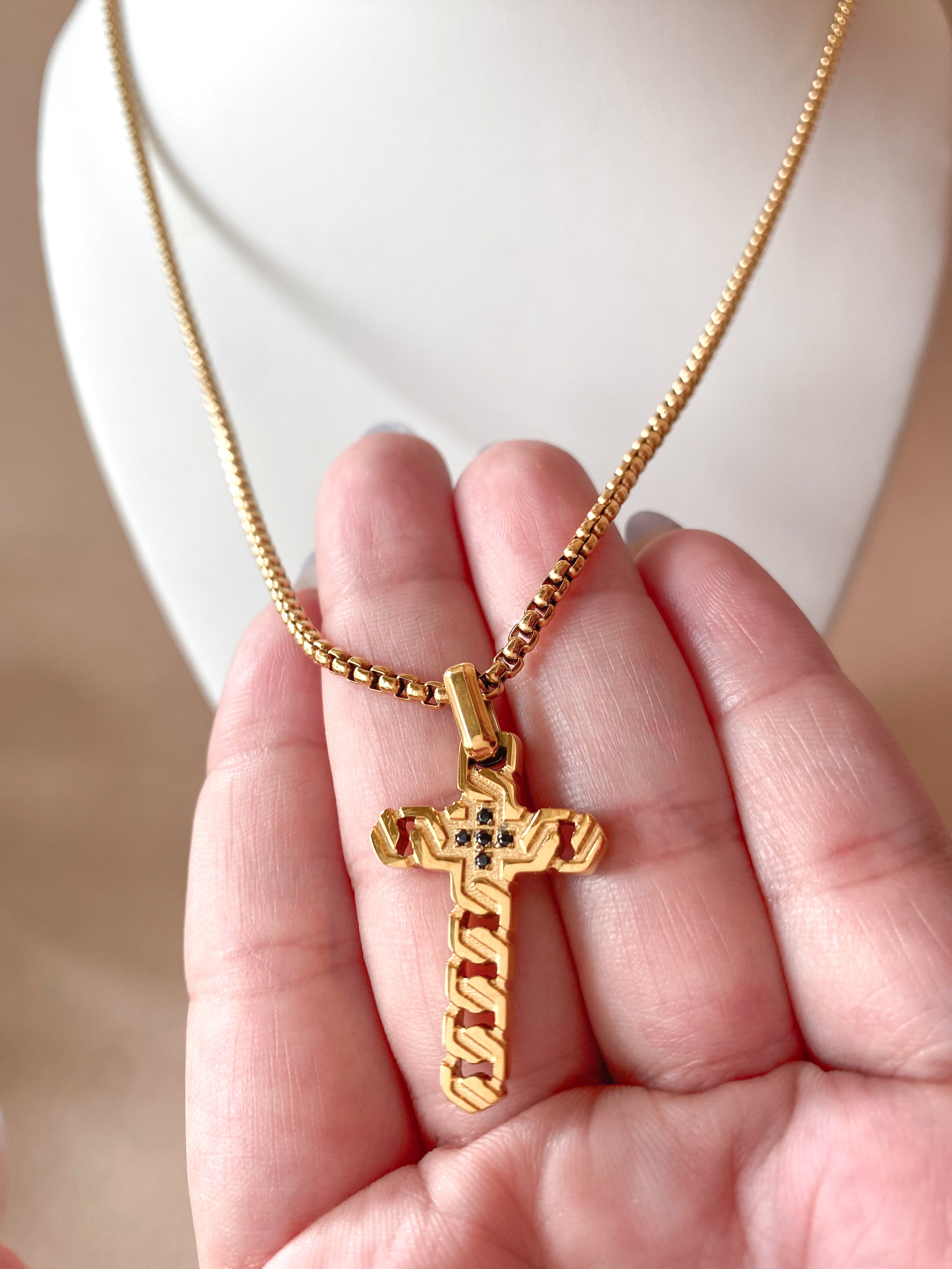 Golden Interlaced Style Cross Large Men Necklace