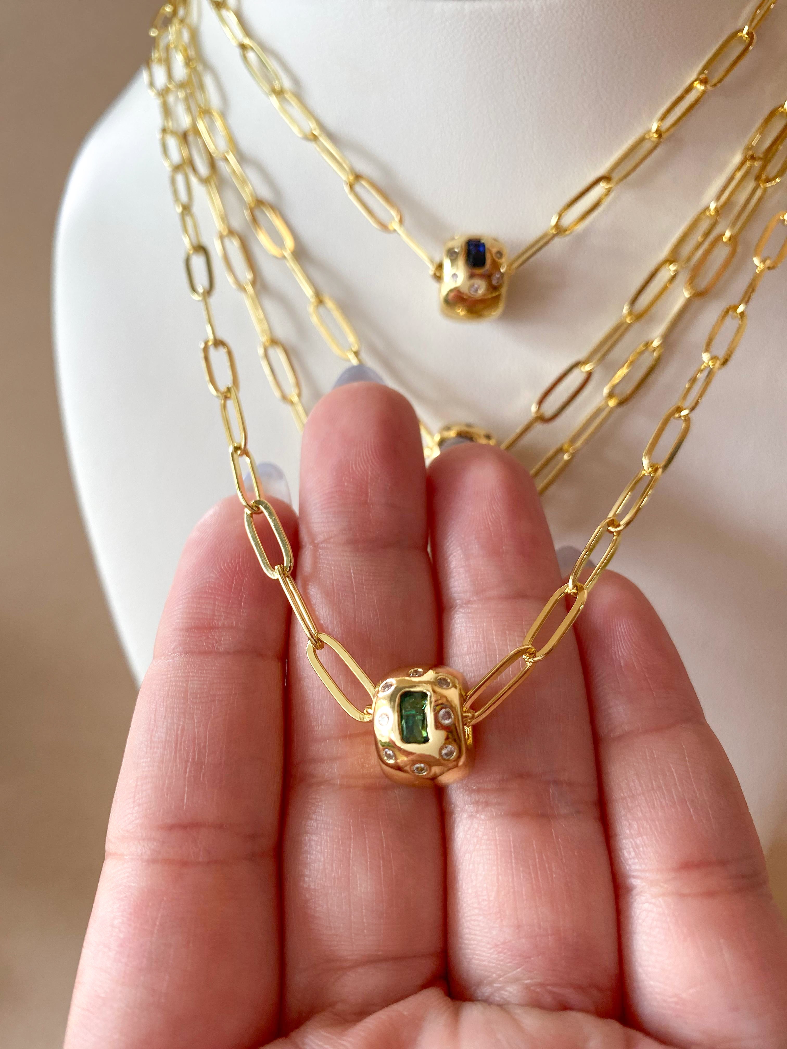 Golden Links Chain with Circular Crystal Charms Necklace