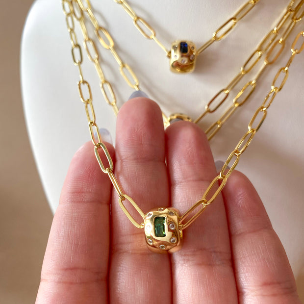 Golden Links Chain with Circular Crystal Charms Necklace