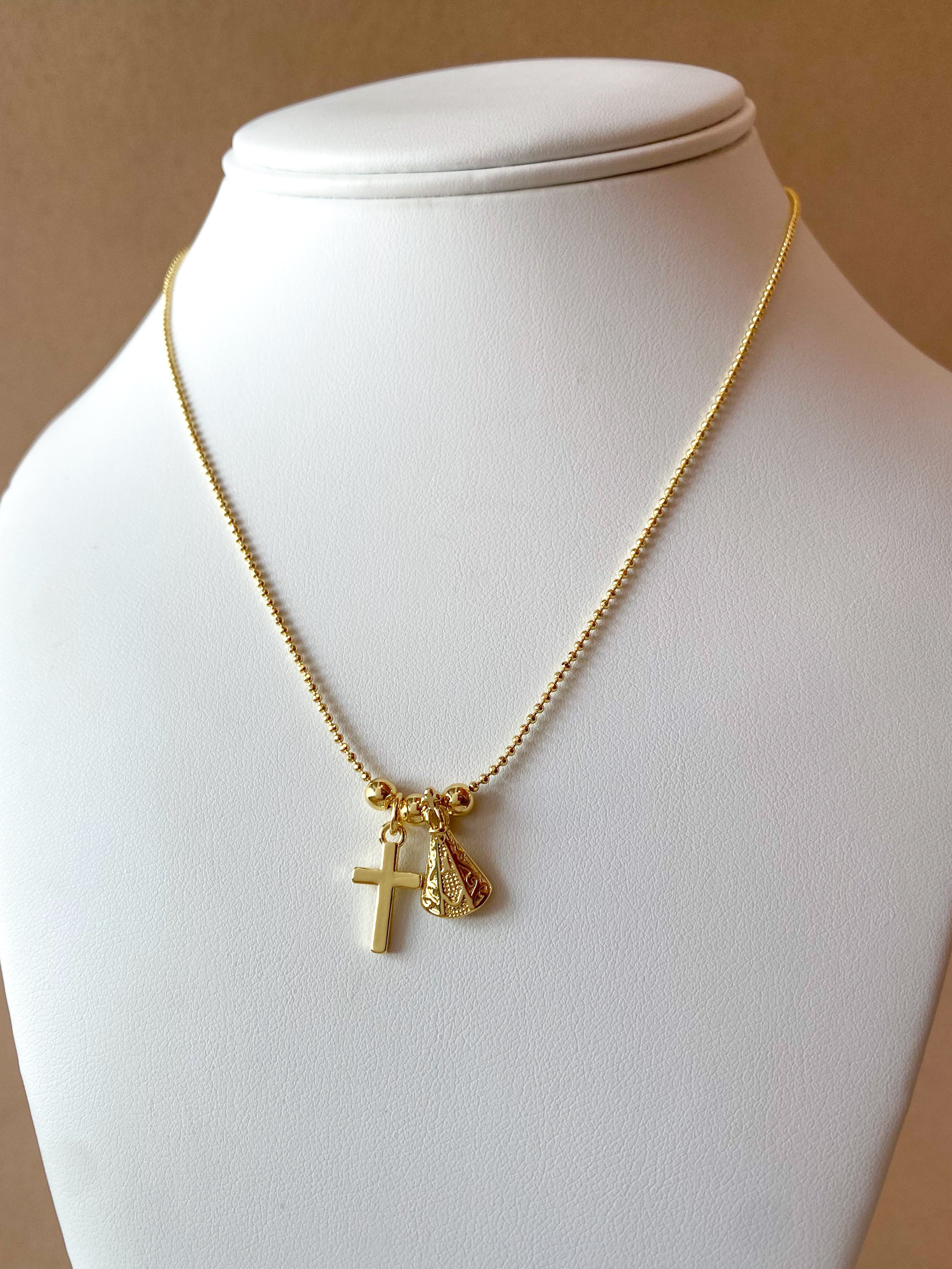 Little Virgin of the Valley and Cross Adjustable Necklace