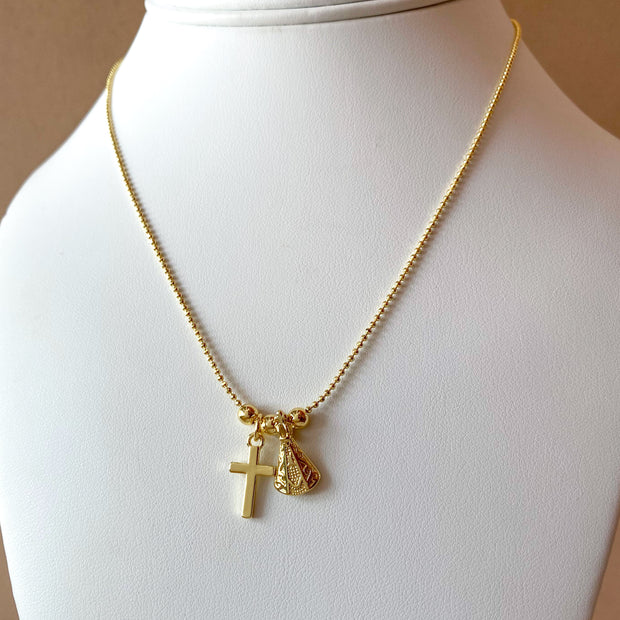 Little Virgin of the Valley and Cross Adjustable Necklace