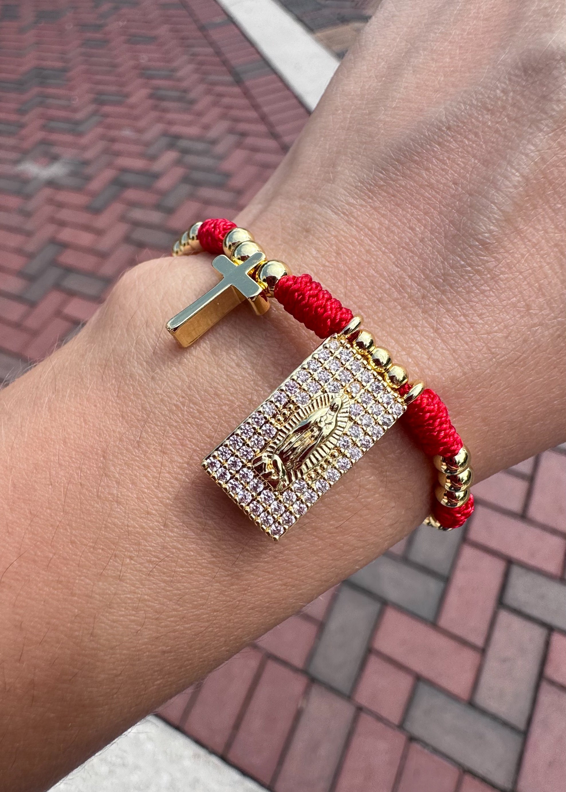Red Guadalupe Scapular Cross Adjustable Bracelet