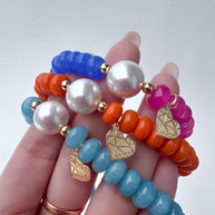 Colorful Beaded Elastic Pearls Heart Bracelets