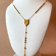 Golden Steel Guadalupe Virgin Rosary Necklace
