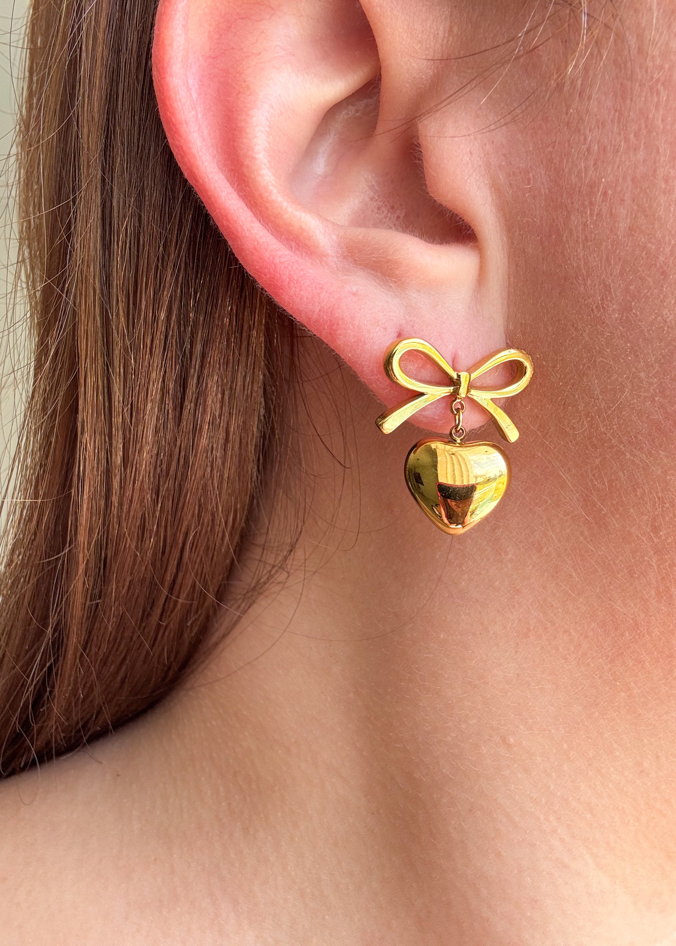 Bow Heart Style Steel Earrings