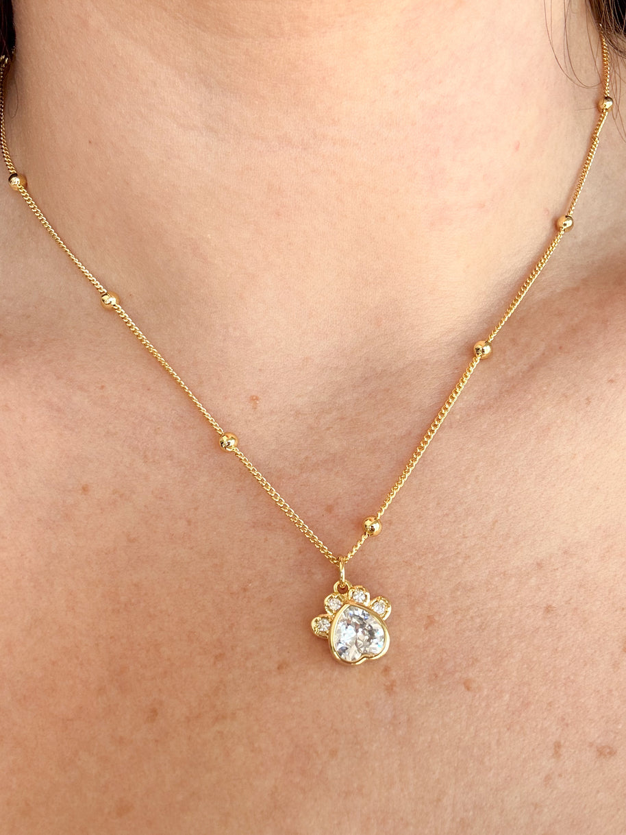 Dog Paw Crystal Necklace