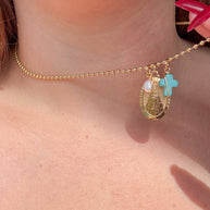 Cadena Virgen Del Valle Cruz Turquesa + Perla