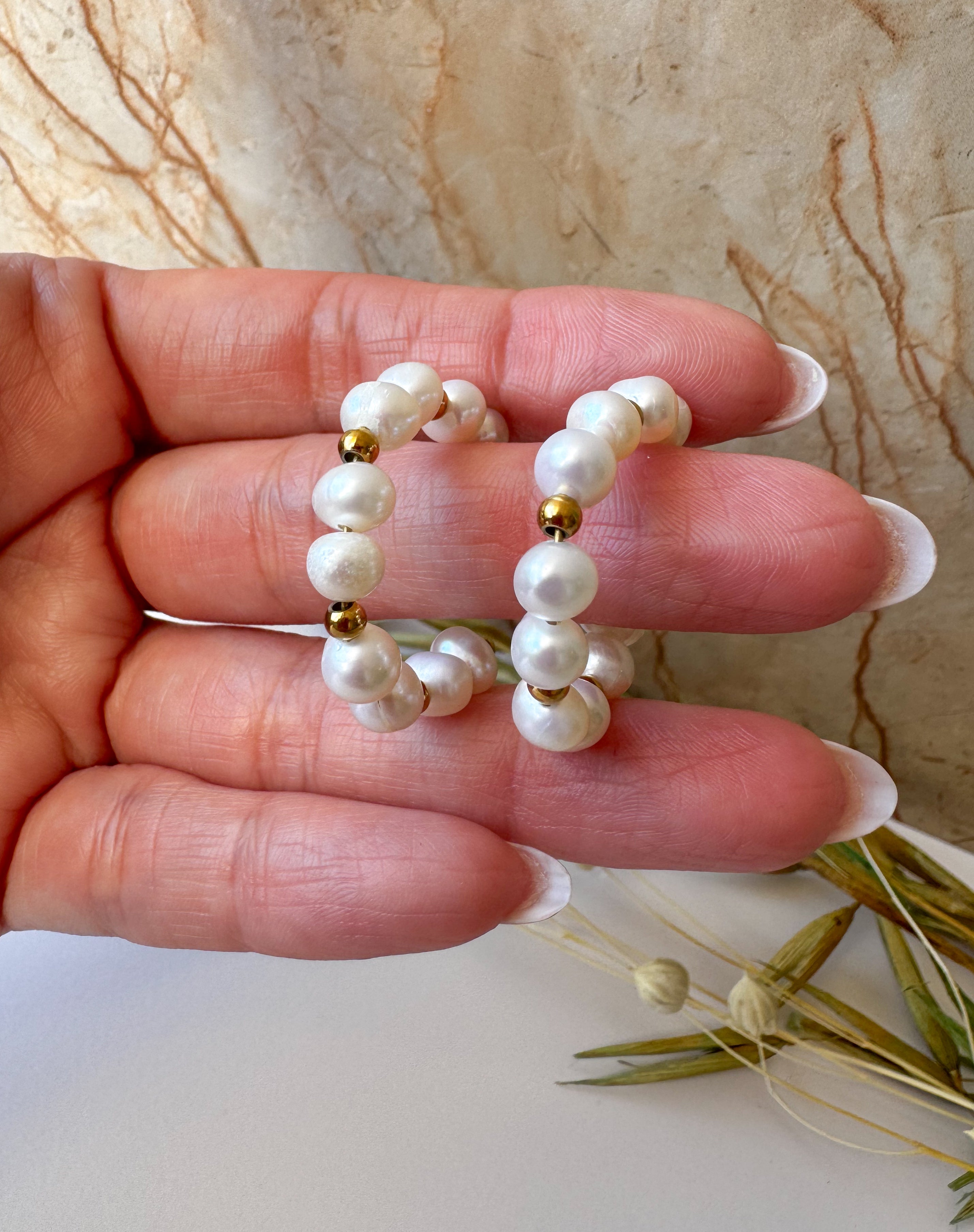 Aretes Acero Aros con Perlas