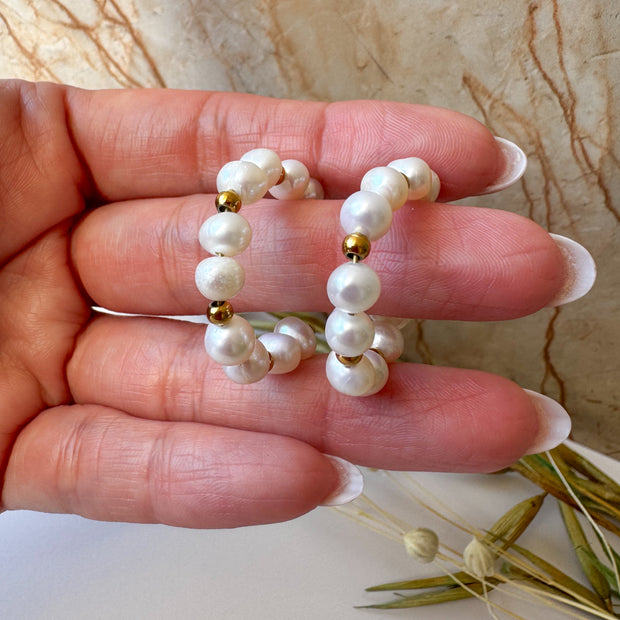 Aretes Acero Aros con Perlas