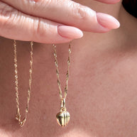 Singapure Chain 14k Solid Gold Necklace with little heart