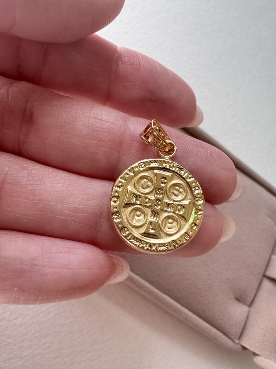 St. Benedict Medal 18k Solid Gold Hollow Charm
