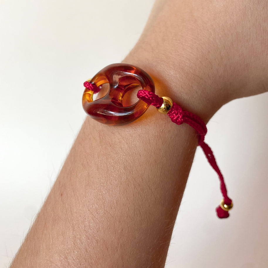 Brown Big Coffee Grain Charm in Red Adjustable Thread Bracelet