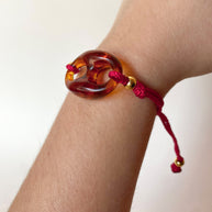 Brown Big Coffee Grain Charm in Red Adjustable Thread Bracelet