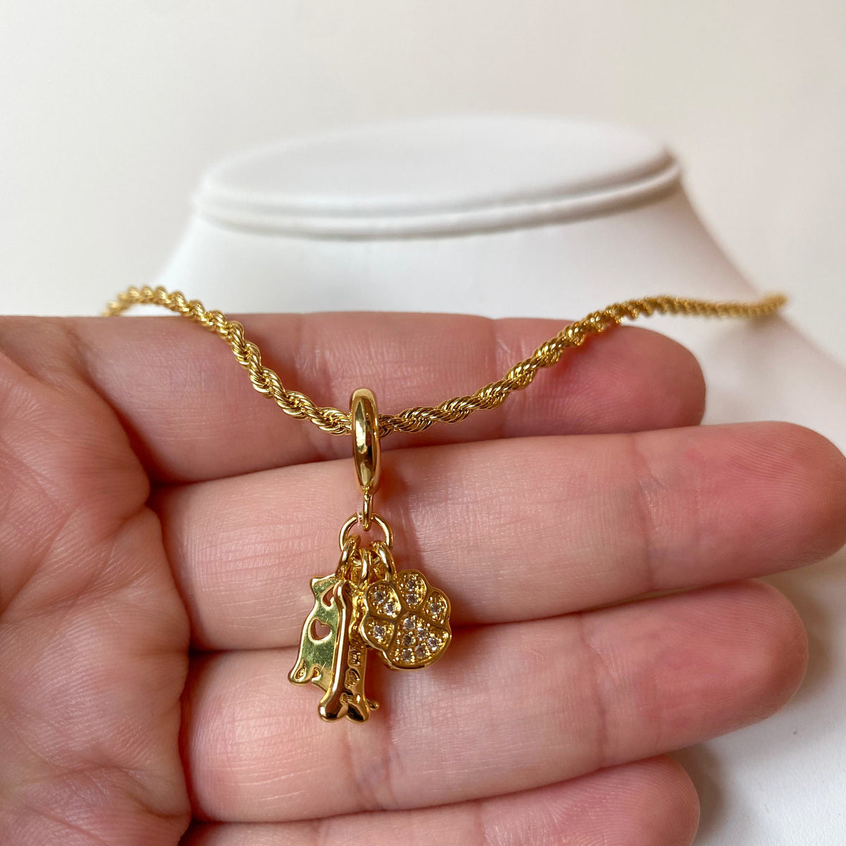 I Love My Dog Style Golden 3 Charms Necklace