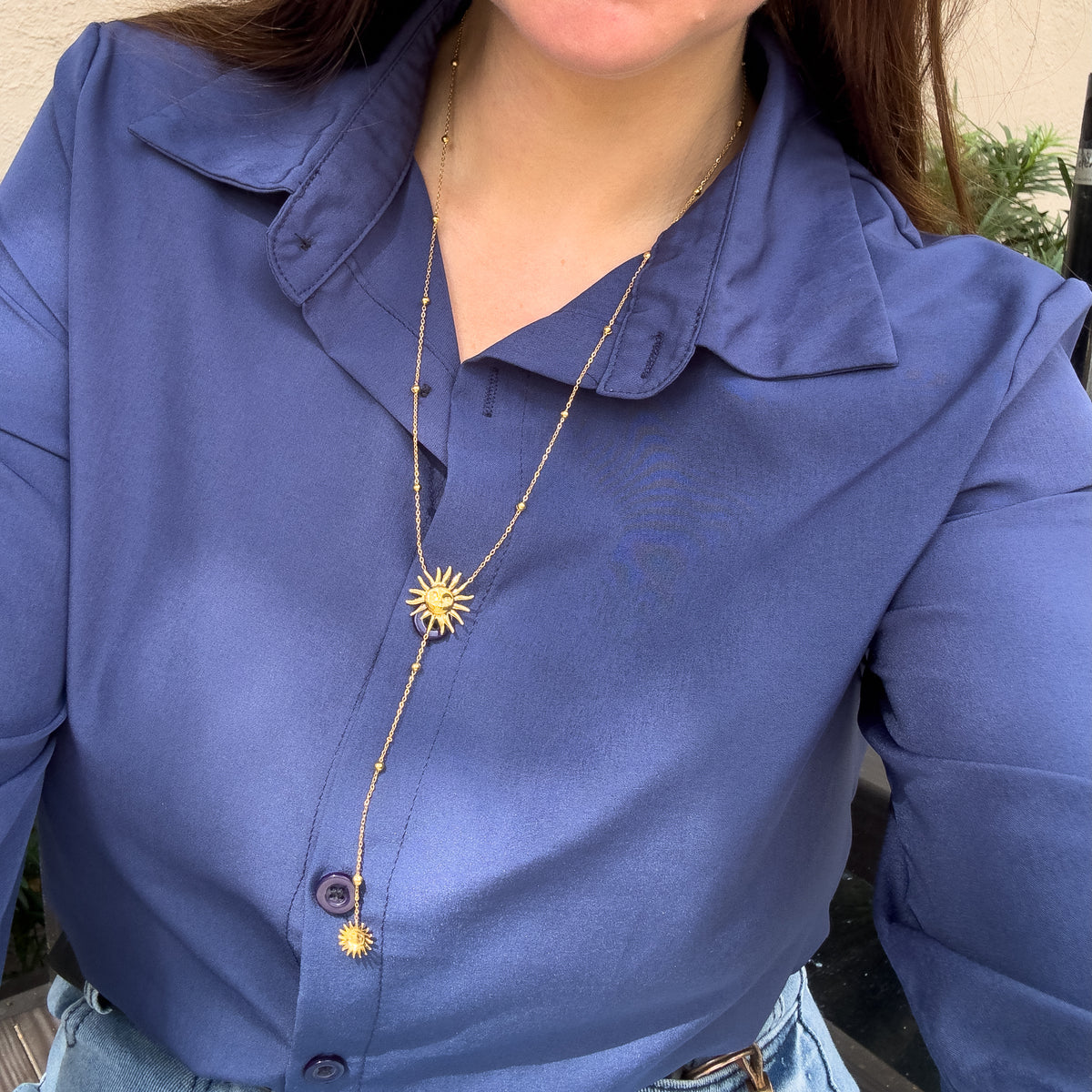 Golden Sun Y Style Chain Steel Necklace