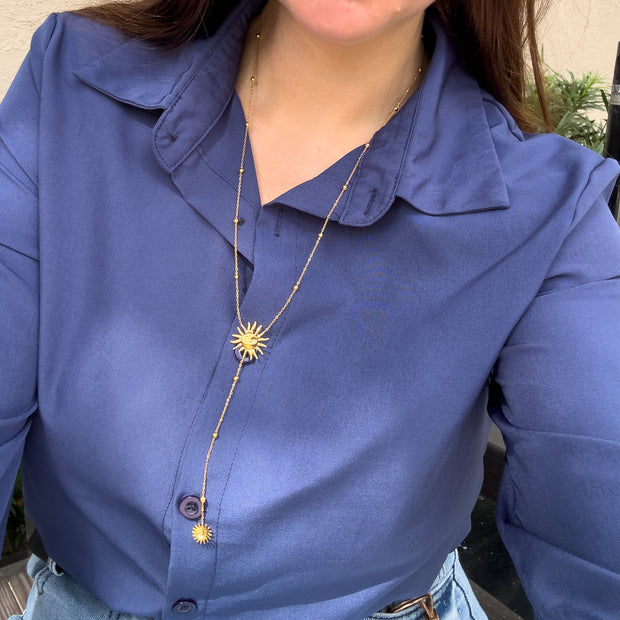 Golden Sun Y Style Chain Steel Necklace