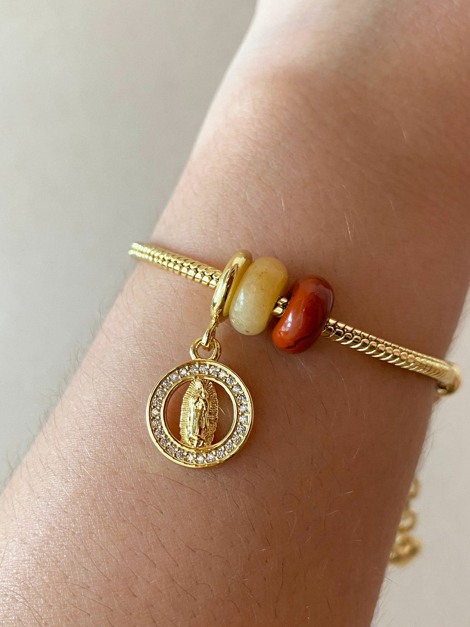 Guadalupe Virgin Circular Medal and Turkish Stone Charms Bracelet