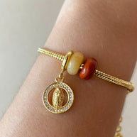 Guadalupe Virgin Circular Medal and Turkish Stone Charms Bracelet