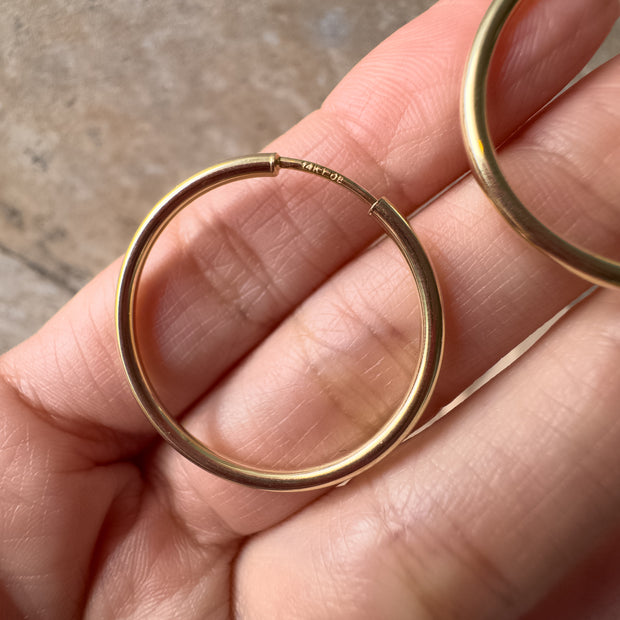 Medium Plain Smooth Hoops 14k Solid Gold Earrings