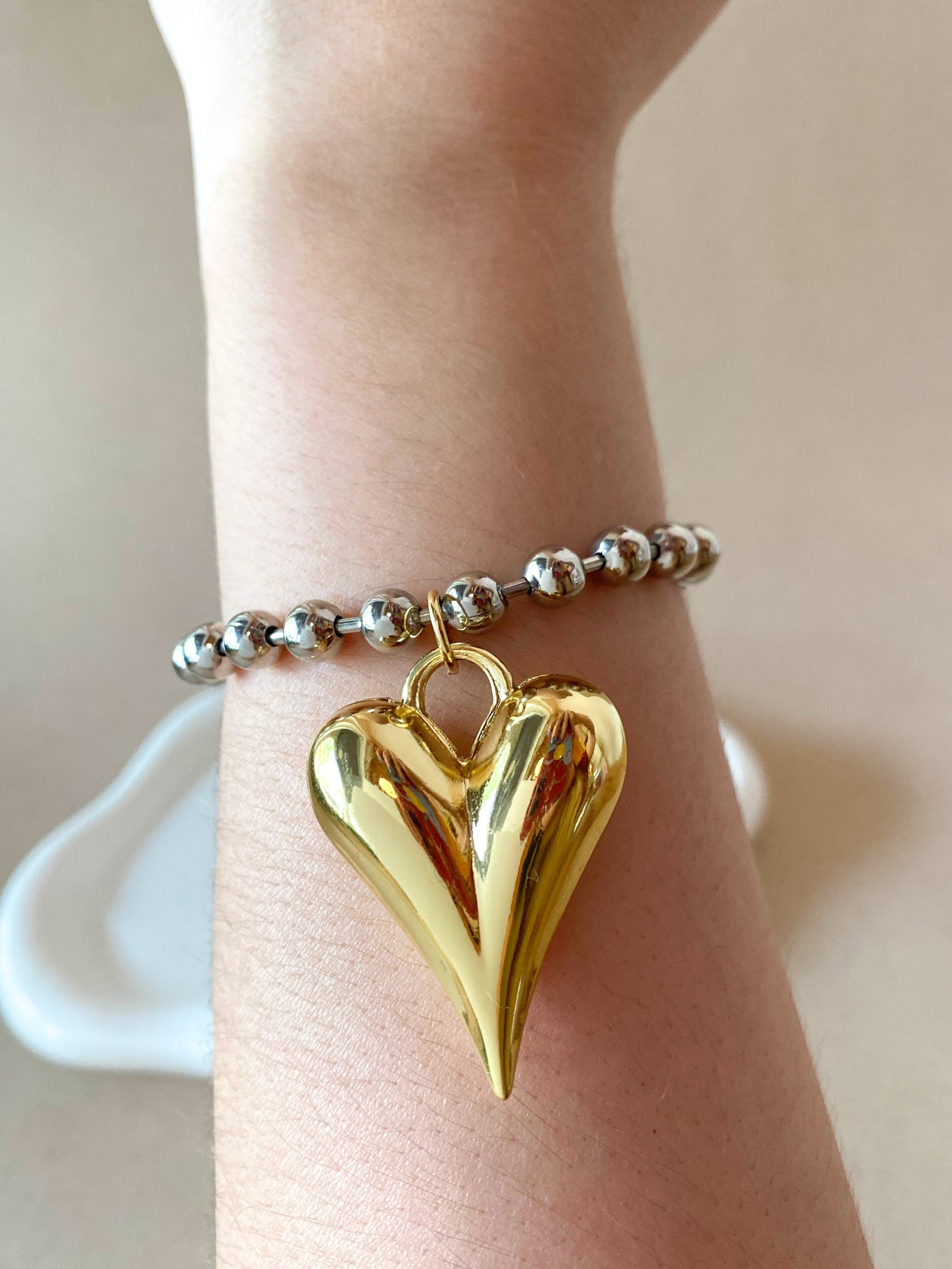 Silver & Gold Big Heart Bracelet